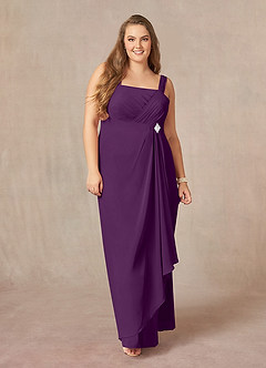 Azazie Weisz Mother of the Bride Dresses Grape A-Line Square Neckline Pleated Chiffon Dress image4