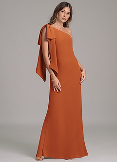 Azazie Capri Bridesmaid Dresses Cinnamon A-Line One Shoulder Chiffon Dress image4