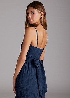 Azazie Nathalia Bridesmaid Dresses Dark Navy A-Line Bow Floral Burnout Dress image6