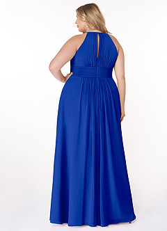 Azazie Bonnie Bridesmaid Dresses Royal Blue A-Line Keyhole Ruched Chiffon Dress image7