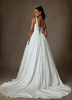 Azazie Cyanne Wedding Dresses Diamond White Ball-Gown with Pockets Stretch Satin Dress image9