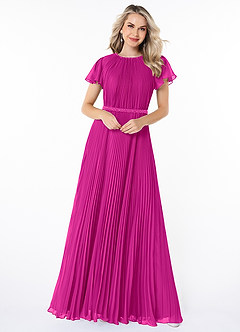 Azazie Kara Modest Bridesmaid Dresses A-Line Pleated Chiffon Floor-Length Dress image10