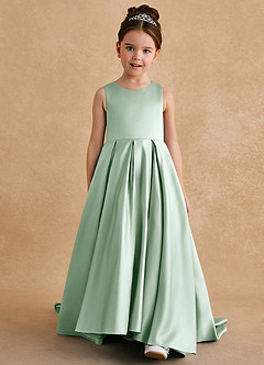 Azazie Sammy Flower Girl Dresses Agave A-Line Lace Matte Satin Dress image2