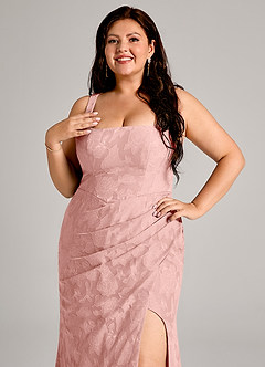 Azazie Mero 신부 들러리 드레스 쉬스 주름진 플로럴 번아웃 바닥 길이 드레스 image11