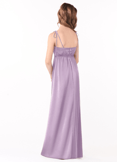 Azazie Violeta Junior Agave A-Line Bow Stretch Satin Dress image2