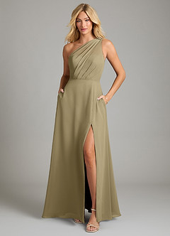 Azazie Phaedra Bridesmaid Dresses Moss Green A-Line One Shoulder Chiffon Dress image11