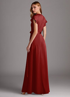 Azazie Nico Bridesmaid Dresses Pomegranate A-Line V-Neck Stretch Satin Dress image5