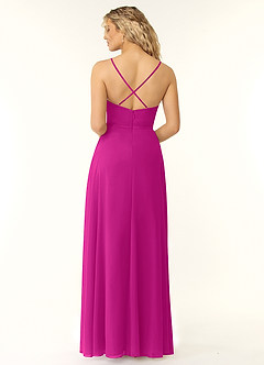 Azazie Naeem Vestidos de damas de honor Vestido de Fucsia de Gasa de Corte en A con Cuello en V fruncido image2