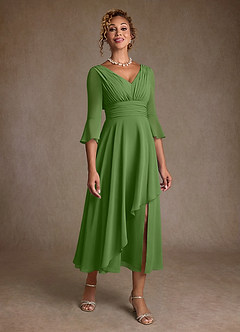 Azazie Aerynne Kleider für die Brautmutter A-Linie Plissee Chiffon Kleid Basilikum image1
