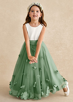 Azazie Vi Flower Girl Dresses Matcha A-Line Sleeveless Tulle Dress image6