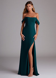 Azazie Saige Bridesmaid Dresses Pine A-Line Off the Shoulder Chiffon Convertible Dress image1