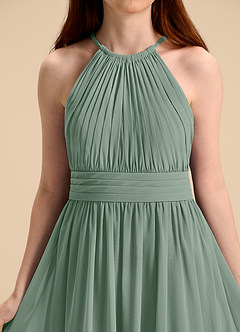 Azazie Malone Junior A-Linie Plissee Chiffon Kleid Silberner Salbei image8