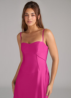 Azazie Valentine Bridesmaid Dresses Fuchsia A-Line Corset Stretch Satin Dress image6