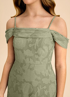 Azazie Anselie Junior Pistachio A-Line Off the Shoulder Floral Burnout Dress image7
