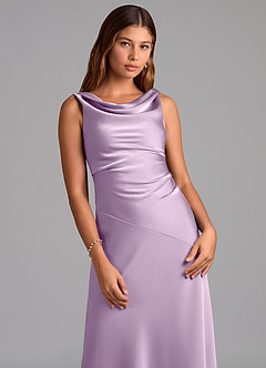 Azazie Nerine Brautjungfernkleider A-Linie Plissee Stretch-Satin Kleid Frostiges Flieder image6