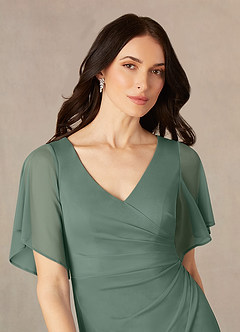 Azazie Selah Mother of the Bride Dresses Eucalyptus A-Line V-Neck ruched Mesh Dress image3