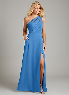 Azazie Phaedra Bridesmaid Dresses Blue Jay A-Line One Shoulder Chiffon Dress image1