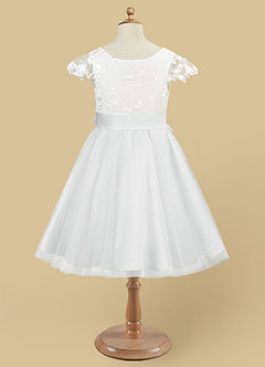 Azazie Vetty Flower Girl Dresses Diamond White A-Line Lace Tulle Dress image9