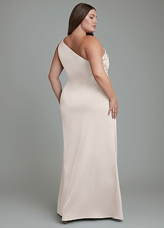 Azazie Akilah Bridesmaid Dresses White Alabaster Mermaid One Shoulder Stretch Satin Dress image2