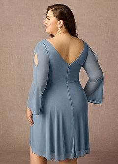 Azazie Teraso Mother of the Bride Dresses Dusty Blue A-Line Pleated Mesh Dress image7