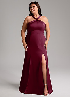 Azazie Rue Bridesmaid Dresses Mulberry A-Line Pleated Stretch Satin Dress image10