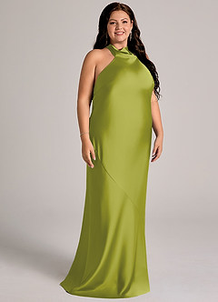 Azazie Velli Bridesmaid Dresses Lemongrass Mermaid High Neck Stretch Satin Dress image10