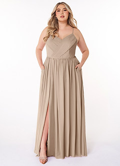 Azazie Cora Bridesmaid Dresses Taupe A-Line Pleated Chiffon Dress image6