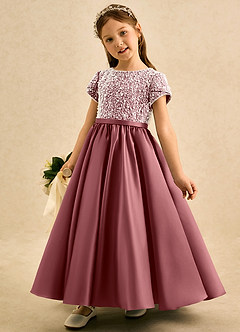 Azazie Cashew Flower Girl Dresses Amethyst Ball-Gown with Sleeves Matte Satin Dress image3