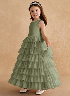 Azazie Twinkle Toes vestidos de niña de las flores Vestido de Pistacho de Tul de Corte En A con Lazo image4