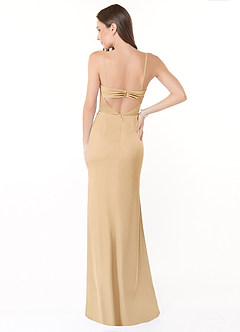 Azazie Leonis Bridesmaid Dresses Gold Mermaid Pleated Stretch Satin Convertible Dress image4