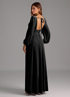 Azazie Norah Bridesmaid Dresses Black A-Line Long Sleeve Velvet Dress image3