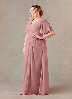 Azazie Morning Glory Final Sale Dusty Rose A-Line V-Neck Ruched Chiffon Dress image7