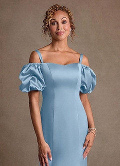 Azazie Redding Klänningar till brudens mor Klä Tubklänning i Stretch Satin Rynkad Puderblå image5