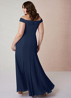 Azazie Lecia Bridesmaid Dresses Dark Navy Empire Off-The-Shoulder Pleated Chiffon Convertible Dress image9