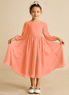 Azazie Lolo Abiti da Ragazza di Fiori Abito A-Line in Chiffon Con Maniche Tramonto image3