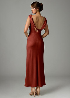 Azazie Kieryn Robes de demoiselle d'honneur Robe Sirène en Satin extensible Plissée Terracotta image5