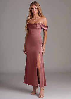 Azazie Saige Suknie dla druhen Syrena Zza ramienia Satyna elastyczna Długość kostki Sukienka image1