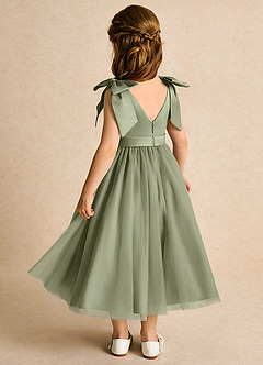 Azazie Serene Flower Girl Dresses Pistachio Ball-Gown Bow Matte Satin Dress image3