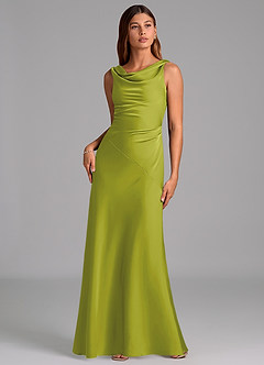 Azazie Nerine Bridesmaid Dresses Lemongrass A-Line Pleated Stretch Satin Dress image3