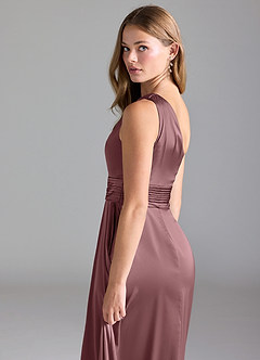 Azazie Dallas Bridesmaid Dresses Vintage Mauve A-Line One Shoulder Stretch Satin Dress image7