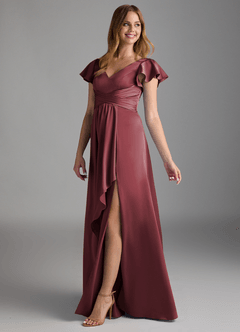 Azazie Omari Bridesmaid Dresses Merlot A-Line Stretch Satin Dress image5