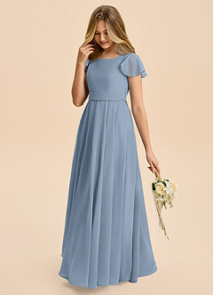 Azazie Cady Junior Vestido de Azul Polvoriento de Gasa de Corte en A con Plisado image5