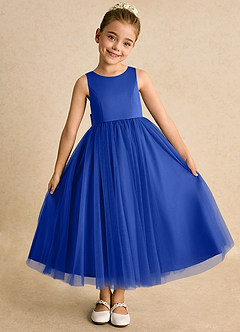 Azazie Solia Flower Girl Dresses Royal Blue Ball-Gown Bow Tulle Dress image5