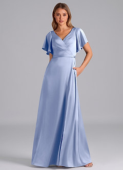 Azazie Ambrosia Bridesmaid Dresses Ice A-Line Pleated Stretch Satin Dress image5