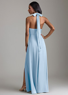 Azazie Tracie Bridesmaid Dresses Powder Blue A-Line Side Slit Stretch Satin Dress image2