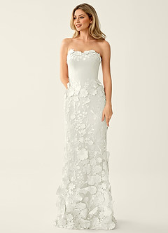 Wrensincia White 3D Flower Lace Satin Prom Dress image4