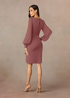 Azazie Karen Vestidos para mãe da noiva Vestido Rosa Do Deserto de Crepe Esticado de Bainha com Plissado image4