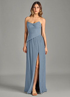 Azazie Becka Bridesmaid Dresses Dusty Blue A-Line Strapless Chiffon Dress image3