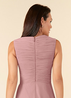 Azazie Theron Mère de la mariée Robes Robe Trapèze en Mousseline de soie Col V plissé Rose Poussiéreuse image5