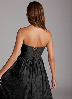 Azazie Delphina Bridesmaid Dresses Black A-Line Strapless Floral Burnout Dress image6